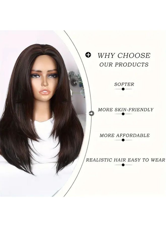 22 Inch Long Straight Layered Synthetic Wig With Bangs Glueless For Women - Image 2